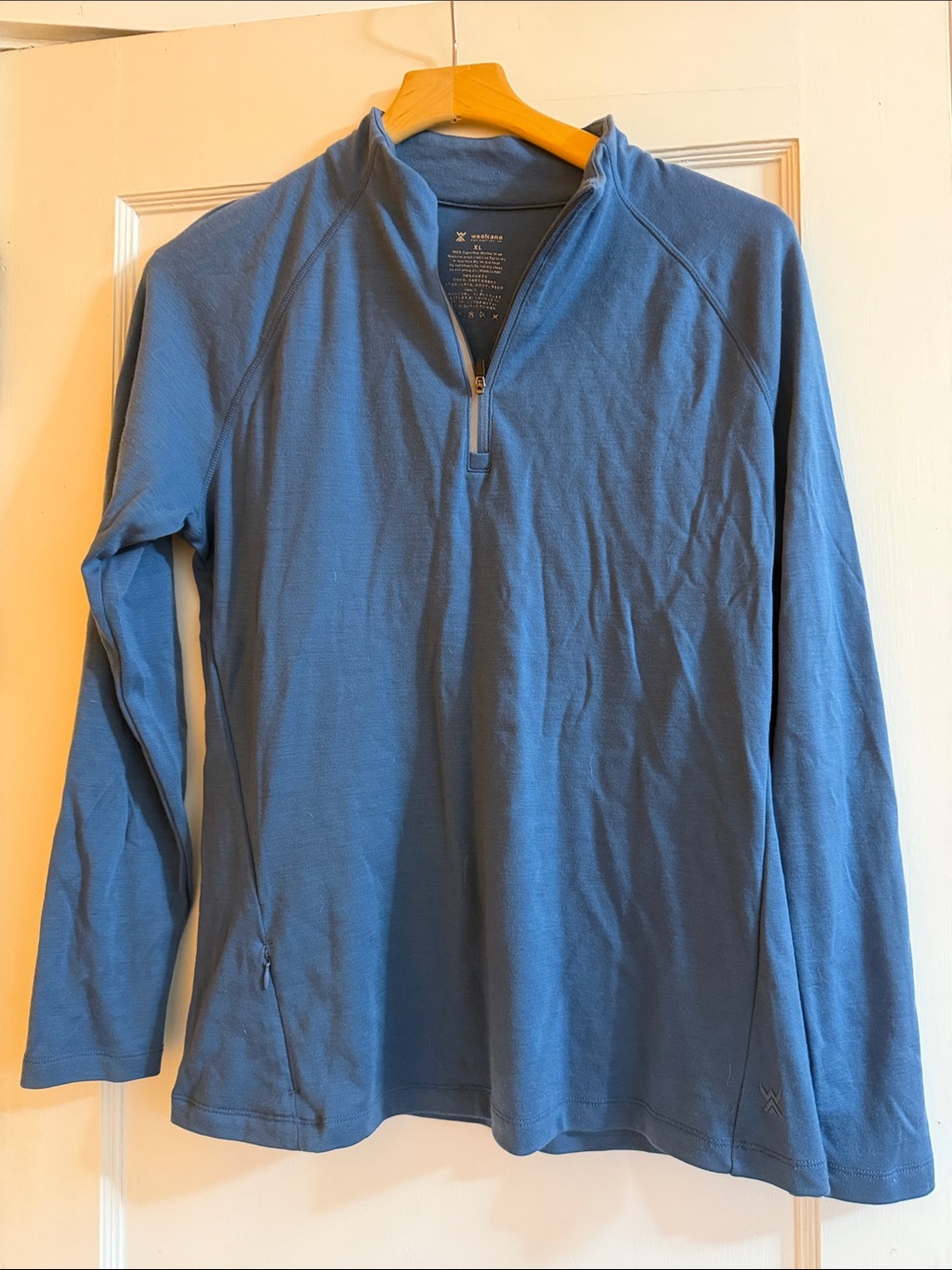 Blue 100 % merino wool LQuarter-Zip Performance Long Sleeve Top camp hunt